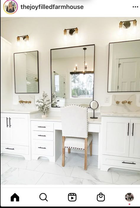 Bathroom Vanity Master, Owner Suite Bathroom Ideas, Bath Makeup Vanity, Ensuite Mirror, Owners Suite Bathroom, His And Her Vanity, Master Bath Mirror, Bathroom With Makeup Vanity, Master Bath Vanity