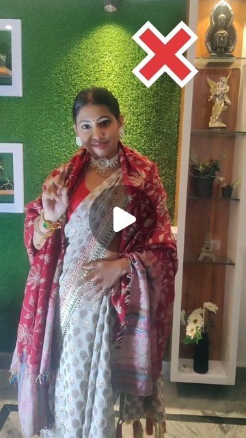 Mamta on Instagram: "How to style saree with shawl #wintersareestyle #winterfashion" Saree With Shawl Look, How To Carry Shawl With Saree, Styling Shawl With Dress, Saree And Shawl Style, How To Wear Shawl For Lehenga, Shawl Drape Styles, Shawl On Saree, How To Drape Shawl, How To Wear Shawl On Saree