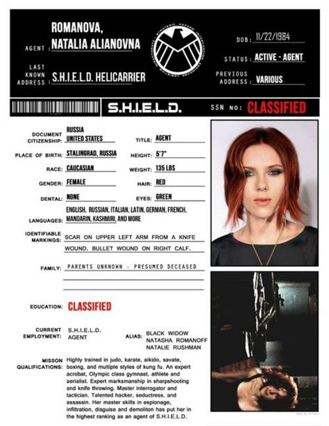 Natasha Romanoff aka Black Widow Natasha Romanoff Shield File, Shield Agent File, Natalia Alianovna Romanova, Shield Files, Наташа Romanoff, Agents Of S.h.i.e.l.d., Natalia Romanova, Black Widow Natasha, Black Widow Marvel