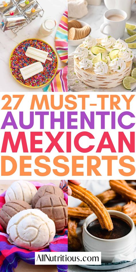 If you are looking for the best easy and delicious dessert recipes with Mexican flavor look no further than these authentic Mexican desserts. These incredible Mexican dessert recipes are perfect to make and indulge in. Mexican Potatoe Salad Recipes, Unique Mexican Recipes, Mexican Mini Desserts, Mexican Fiesta Desserts, Mexican Christmas Dessert Recipes, Authentic Mexican Dessert Recipes, Mexican Deserts Easy, Mexican Dessert Table Ideas, Easy Mexican Desserts For A Crowd