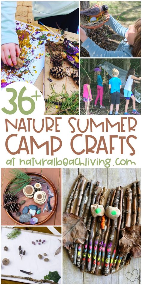 Nature Summer Camp Theme Activities - Natural Beach Living Crafts Using Outdoor Materials, Nature Theme Kindergarten, Summer Forest School Activities, Nature Toddler Crafts, Nature Theme Crafts Preschool, Nature Theme For Preschool, Summer Provocations Preschool, Nature Themed Activities For Kids, Outdoor Art Ideas