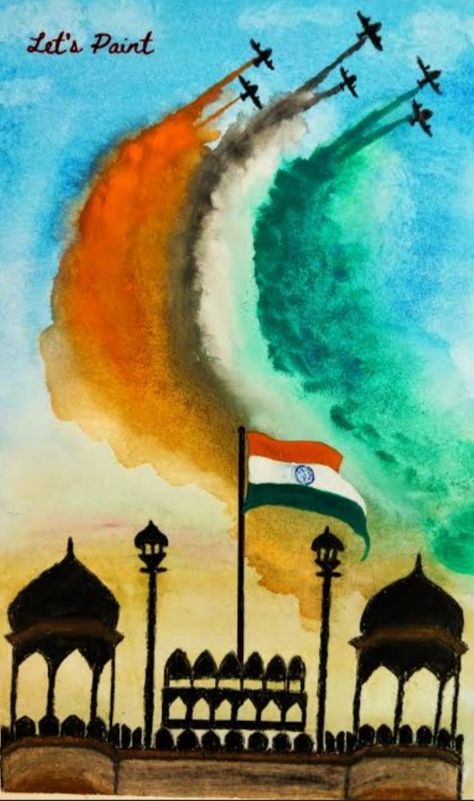 It is a painting of Independence Day with the help of water colours and markers on a canvas Aesthetic Independence Day Drawing, Indipandans Day Drawing Pencil, Indian Patriotic Painting, Sketch For Independence Day, 15 August Independence Day Drawing Easy For Kids, Independence Day Oil Pastel Drawing, Independence Day Drawing Ideas India, Independence Day Watercolor Painting, Drawings For Independence Day