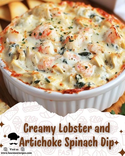 Spinich Artichoke Dip, Lobster Appetizers, Lobster Dip, Artichoke Spinach Dip, Cooked Lobster, Dip Recipes Appetizers, Artichoke Dip Recipe, Lobster Meat, Crab Dip