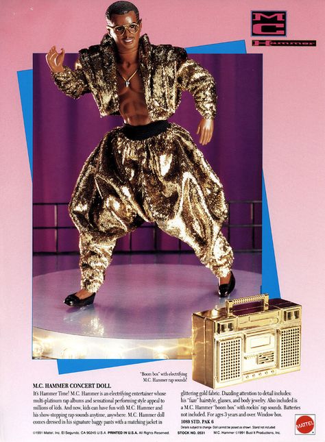 The MC Hammer Doll | The MC Hammer Doll And Other Relics From The 1991 Mattel Catalog Mc Hammer Pants, Barbie Bath, Hammer Pants, Mc Hammer, Toy Catalogs, 80s Nostalgia, Black Doll, Childhood Toys, 90s Kids