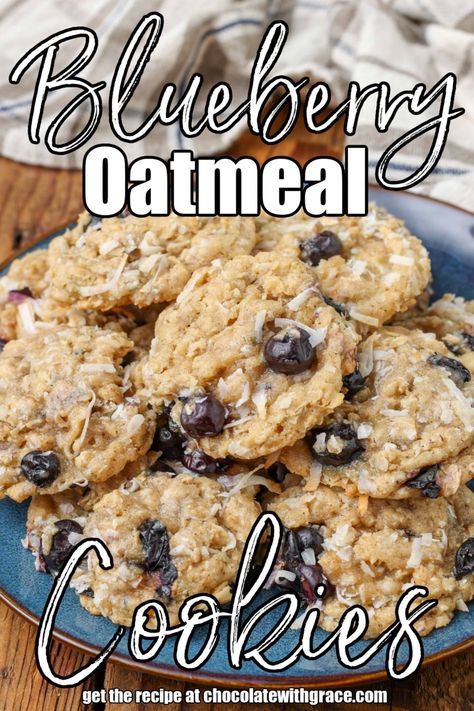 Fresh Blueberry Cookies, Blueberry Cookies Easy, Oatmeal Blueberry Cookies, Blueberry Cookies Recipes, Blueberry Oatmeal Cookies, Oatmeal Coconut Cookies, Oatmeal Raisin Cookies Chewy, Canned Blueberries, Blueberry Cookies