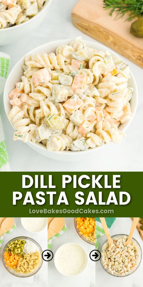 Dill Pickle Pasta Salad pin collage Sweet Pickle Pasta Salad, Fill Pickle Pasta Salad, Creamy Dill Pickle Pasta Salad, Spend With Pennies Dill Pickle Pasta Salad, Dill Pickle Bacon Ranch Pasta Salad, Dill Pickle Pasta Salad, Fresh Salad Recipes, Cold Salad, Perfect Pasta