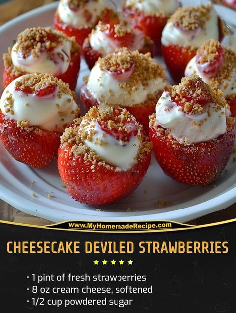 Deviled Strawberry, Deviled Strawberries Recipe, Deviled Strawberries, Strawberry Cheesecake Dip, Recipes Cheesecake, Cheesecake Dip, Strawberry Filling, Strawberry Desserts, Family Cooking