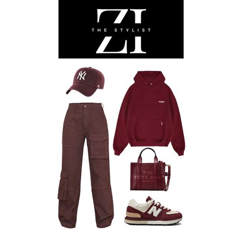 Outfit inspo with a hoodie Plt Outfits, Burgundy Aesthetic, Burgundy Outfit, Outfits Fashion, New Balance, Quick Saves