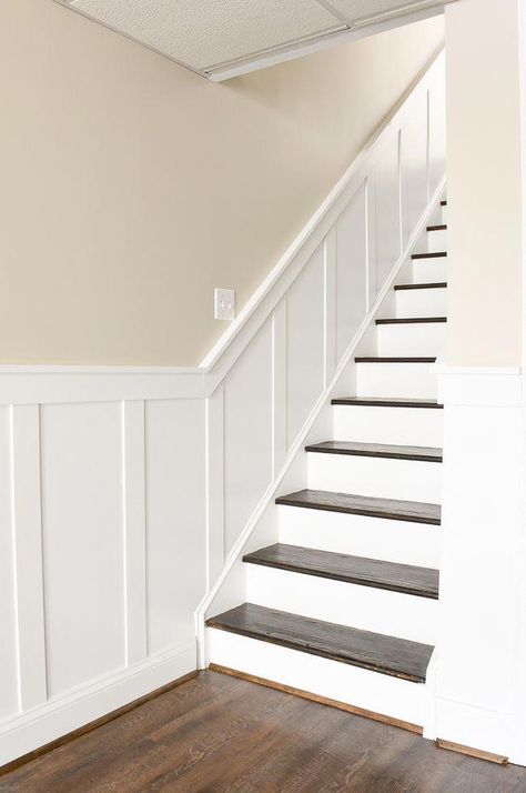 Basement Staircase, Stair Paneling, Basement Decoration, Stairs Renovation, Dream Basement, Diy Basement, Staircase Remodel, Staircase Makeover, Stair Remodel