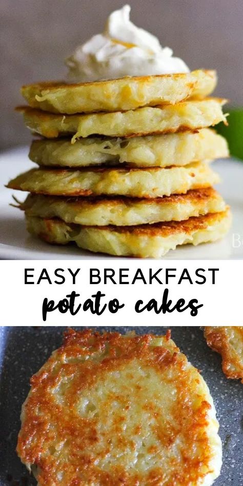 Fast and easy breakfast potato cakes for your morning meal. Made out of simple ingredients and take no more than 20 min to make! Egg And Potato Recipes Breakfast, Breakfast Potato Cakes, Quick Simple Breakfast, 15 Minute Breakfast, Potatoe Cakes Breakfast, No Cheese Breakfast Ideas, Savory Breakfast Sides, Breakfast Ideas Stove Top, Dairy Free Savory Breakfast