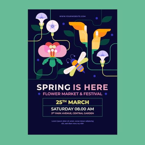 Spring Design Graphic, Spring Design Ideas, Spring Poster Design, Spring Graphic Design, Spring Sale Poster, Recital Poster, Spring Flyer, Flat Design Poster, Illustrator Ideas