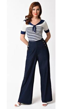 Sailor Outfit For Women, Nautical Fashion Women, Nautical Outfits, Kind Of Blue, Nautical Looks, Sailor Fashion, 1950s Style, Fashion Now, Nautical Fashion