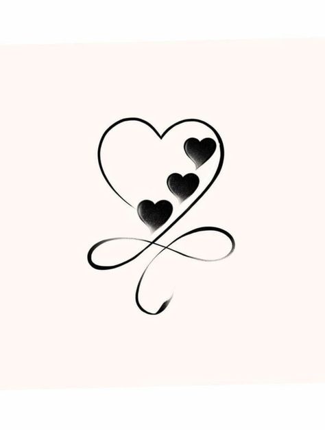 Hearts Tattoos For Women, Love Heart Tattoo Designs, Family Heart Tattoos, 3 Hearts Tattoo, Heart With Infinity Tattoo, Word Tattoo Ideas, Simple Heart Tattoos, Tiny Heart Tattoos, Tiny Wrist Tattoos