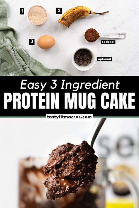 OMG, I just tried this 3 ingredient protein powder mug cake and my mind is blown! Protein powder, banana, egg, and boom, less than 2 minutes in the microwave. Over 30g of protein in this tasty treat. You can also toss in some dark chocolate chips to make it extra chocolatey. Can't believe how simple and delicious it is. Healthy Protein Mug Cake Microwave, Mug Cake Microwave Protein Powder, Ways To Use Chocolate Protein Powder, Protein Powder Microwave Cake, Protein Microwave Cake, Chocolate Banana Mug Cake, Protein Powder Mug Cake Microwave, Chocolate Protein Mug Cake Microwave, Protein Mug Cake With Banana