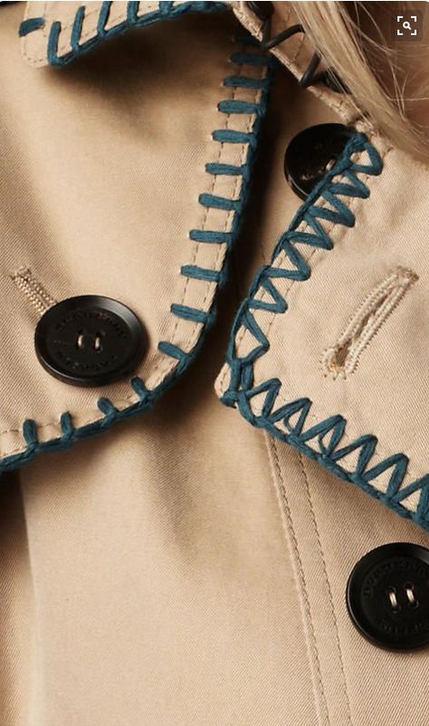 Trench Coat Spring, Coat Spring, Summer Coats, Clothing Details, Blanket Stitch, Embroidery Fashion, Fashion Design Clothes, Embroidery Techniques, Contrast Stitch