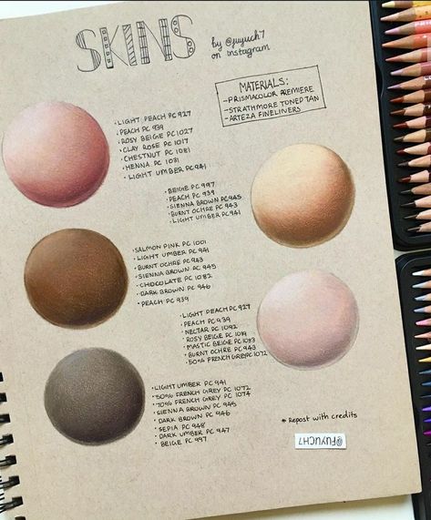 Skin Tone Color Pencil, Colouring Reference, Prismacolor Combinations, Prismacolor Combos, Skin Tone Chart, Pencil Tutorial, Blending Colored Pencils, Coloring Pencils, Drawings Tutorials