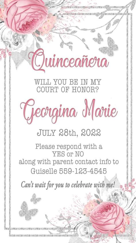 Will You Be In My Quinceanera Court, Will You Be My Dama Quinceanera, Dama Proposal Ideas, Court Quinceanera, Quinceanera Court Proposal, Quinceanera Planning Checklist, Paris Quinceanera Theme, Winter Wonderland Quinceanera, Quinceanera Traditions