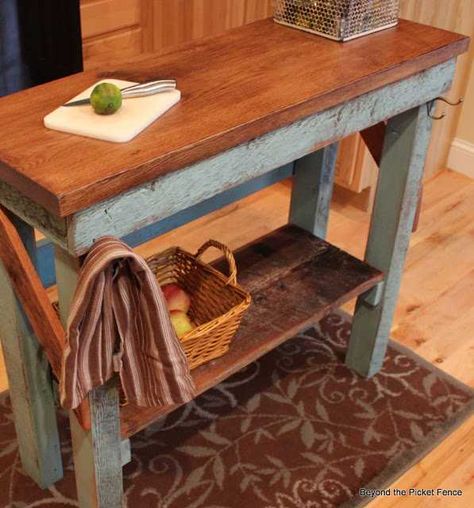 30 Rustic DIY Kitchen Island Ideas Kitchen Cabinet Island Diy, Kitchen Island Table Ideas, Rustic Kitchen Island, Wood Island, Island Table, Diy Kitchen Island, Primitive Kitchen, Picket Fence, Kitchen Islands