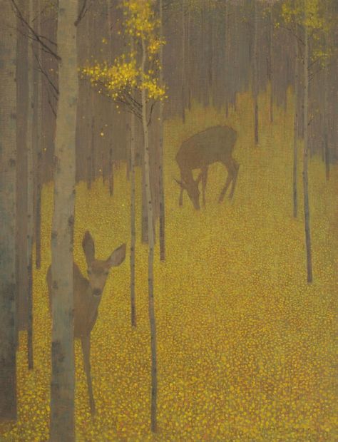 David Grossman Art, Deer In The Woods, Klimt Art, Fallen Leaves, Southwest Art, Mural Floral, Autumn Forest, Landscape Artist, Leaf Art