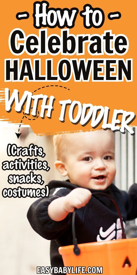 On the hunt for toddler Halloween fun? We've got you covered! Find easy toddler Halloween crafts, activities, treats to make together, costumes they'll love, and what to do if your toddler is scared of Halloween. The ultimate guide to easy toddler Halloween ideas!  Good for new moms looking for Halloween traditions, baby's first Halloween, magic for kids, spooky treats, toddler fun. Halloween Fun For Toddlers, Halloween With Toddlers, Halloween Ideas For Toddlers, Halloween For Toddlers, Toddler Halloween Activities, Toddler Halloween Crafts, Halloween Activities For Toddlers, Toddler Hacks, Halloween Costumes To Make