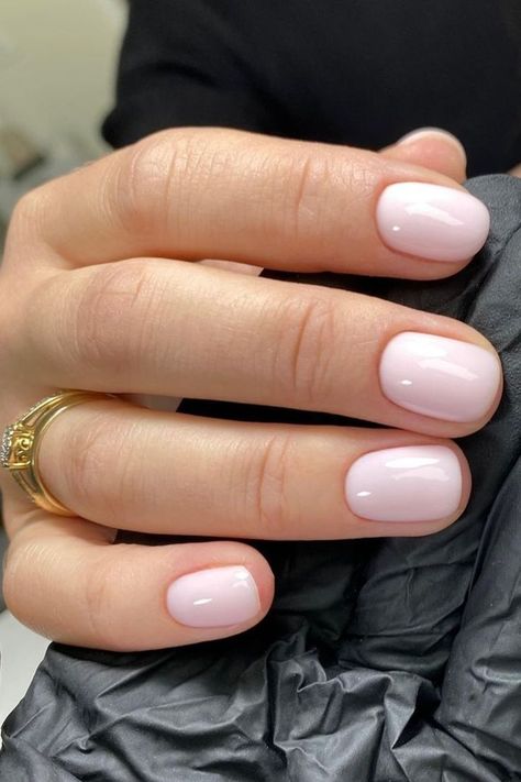 hard gel overlay on russian manicure Nails For Weddings Bridesmaid, Short Nails Milky Pink, Russian Efile Manicure, Russian Manicure Ideas, Russian Manicure Natural, Neutral Nails Fair Skin, Pale Manicure, Short Nails Small Nail Bed, Short Structured Gel Nails