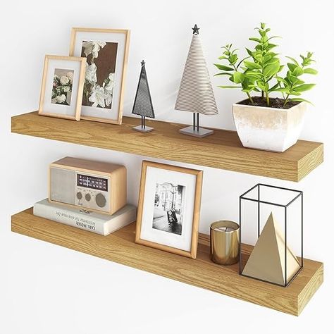 Amazon.com: Fun Memories Floating Shelves for Wall, 36Inch Floating Shelves Set of 2, Hanging Shelf with Invisible Brackets, Bathroom Shelves for Living Room, Bedroom, Kitchen- Oak : Home & Kitchen Kitchen Oak, Shelves For Living Room, Oak Floating Shelves, Shelves For Wall, Fun Memories, Hanging Shelf, Hanging Shelves, Bathroom Shelves, Wall Shelves