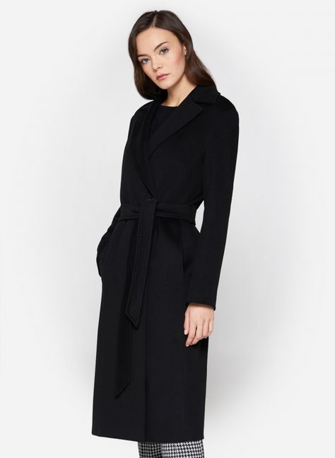 Black belted coat made in pure wool - Luxury - Cinzia Rocca Black Belted Coat, Cinzia Rocca, Modern Classic Style, Wrap Coat, Belted Coat, Fine Yarn, Luxury Clothing, Wool Fabric, Luxury Outfits