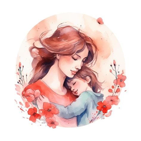 Vector a watercolor painting of a mother... | Premium Vector #Freepik #vector Mother And Baby Paintings, Mother Clipart, Watercolor Vector, Baby Hug, Baby Mom, Baby Painting, Mother And Baby, A Mother, Mom And Baby