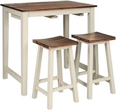 HPW 3 PCS Kitchen Dining Table Set Bar Table Set Counter Pub Table 2 Stools Breakfast Nook Table MDF and Rubberwood Construction Ideal for Dorm Apartment Kitchen Dining Room Coffee Shop Pub Bar Use Pub Dining Set, Modern Bar Table, Saddle Bar Stools, Breakfast Nook Table, Counter Height Pub Table, Breakfast Table Setting, Mdf Table, Bar Table Set, Nook Table