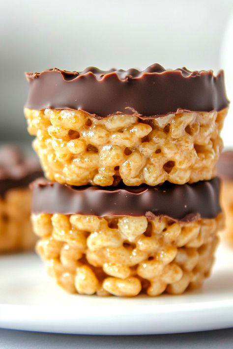 If you're a fan of peanut butter cups or the classic duo of chocolate and peanut butter, you're in for a treat with these Chocolate Peanut Butter Rice Krispie Cups! They're the ideal indulgence to satisfy your sweet cravings. Get ready to enjoy crafting a snack that's as enjoyable to make as it is to Chocolate Peanut Butter Crunch Cups, Rice Krispie Peanut Butter Chocolate, Peanut Butter Rice Krispie Cups, Chocolate Peanut Butter Rice Crispy Balls, Rice Krispie Peanut Butter Treats, Turkey Leg Rice Krispie Treats, Chocolate Peanut Butter Rice Crispy Bars, Peanut Butter Balls With Rice Krispies, Peanut Butter Rice Crispy Balls