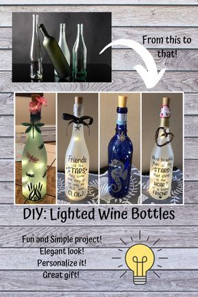 DIY: Lighted Wine Bottles #cricutmade #diycrafts #lightedwinebottles #winebottlecrafts #diydecor #cricutprojects Wine Bottle Crafts With Lights, Crafts With Lights, Clear Wine Bottle, Wine Bottle Project, Wine Bottle Crafts Christmas, Light Up Bottles, Florida Life, Glass Bottle Diy, Wine Craft