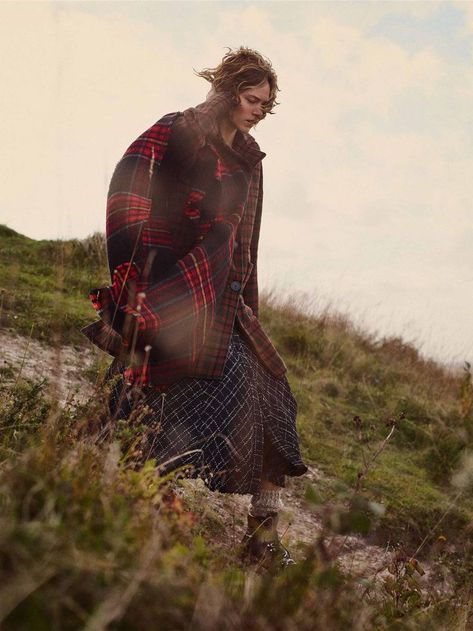 Mountain Editorial, Highland Fling, Mountain Boots, Zara Fall, Freja Beha Erichsen, Checked Skirt, Photoshoot Outdoor, Check Scarf, Check Coat