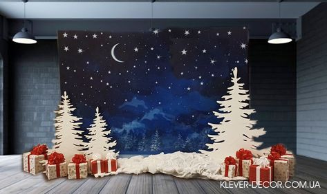 Christmas Stage Decorations, Christmas Skits, Christmas Stage Design, Ideas Decoracion Navidad, Blue Christmas Background, Christmas Greeting Cards Handmade, Xmas Centerpieces, Christmas Party Backdrop, Church Christmas Decorations