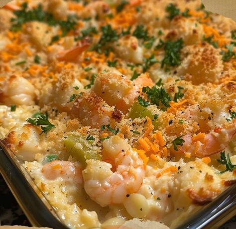 Introducing a seafood sensation that's sure to delight your taste buds: Crab and Shrimp Casserole. This dish combines the succulent flavors of crab and shrimp with a creamy, cheesy sauce, all baked to golden perfection. It's a hearty and indulgent meal that's perfect for special occasions or weeknight dinners when you're craving something a little... Shrimp And Rice Casserole, Crab And Shrimp Recipe, Shrimp Casserole Recipes, Crab Bake, Chicken Breast Casserole Recipes, Crab Casserole, Seafood Casserole Recipes, Shrimp Casserole, Shrimp And Rice Recipes