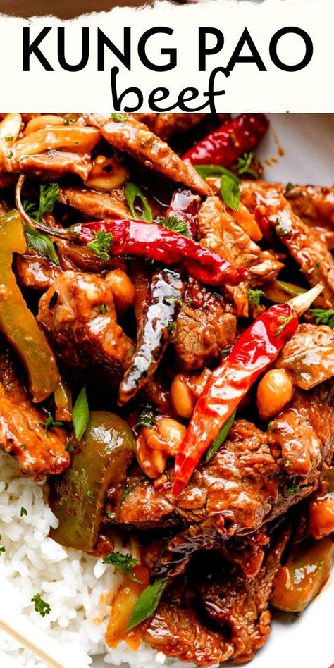 Beef Kung Pao, King Pao Beef, Easy Chinese Food Recipes Beef, Kung Pao Beef Bowl, Kung Pow Beef, Spicy Mongolian Beef Recipe, Spicy Beef Recipes, Beef Chinese Recipes, Kung Pao Pork Recipe