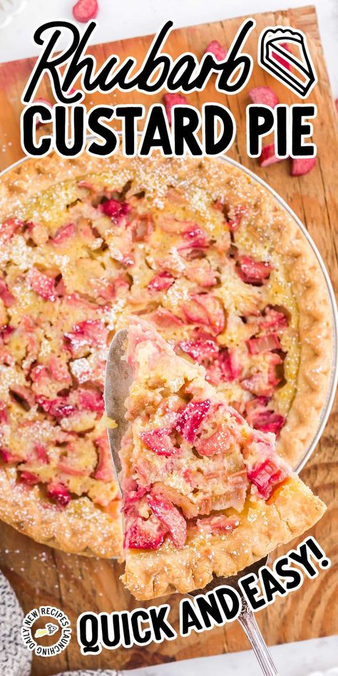 Enjoy all the freshness of spring with this old-fashioned creamy rhubarb custard pie recipe. Strawberry Rhubarb Custard Pie Recipe, Fruit Custard Pie Recipe, Rhubarb And Custard Recipes, Rubarb Pie, Rhubarb Custard Pie Recipe, Easy Rhubarb Recipes, Rhubarb Custard Pie, Rhubarb Desserts Recipes, Strawberry Rhubarb Recipes