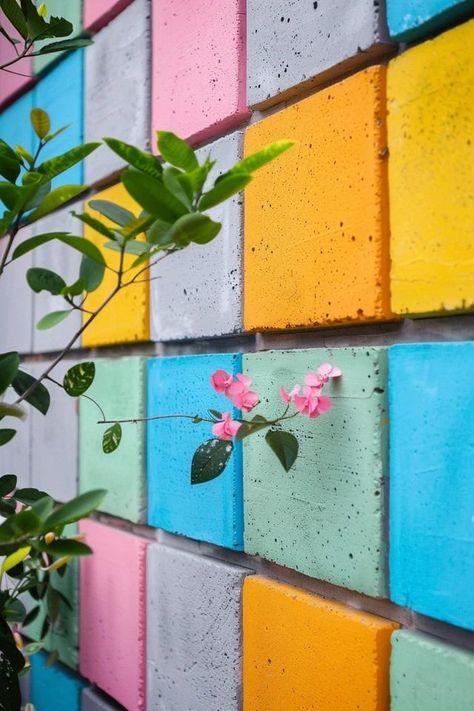 Creative Cinder Block Wall Ideas for Your Home Cinder Block Mural, Cinderblock Walls Makeover, Cinder Block Wall Ideas, Block Wall Ideas, Backyard Wall, Cinder Block Walls, Backyard Balcony, Pallet Garden, Cinder Block