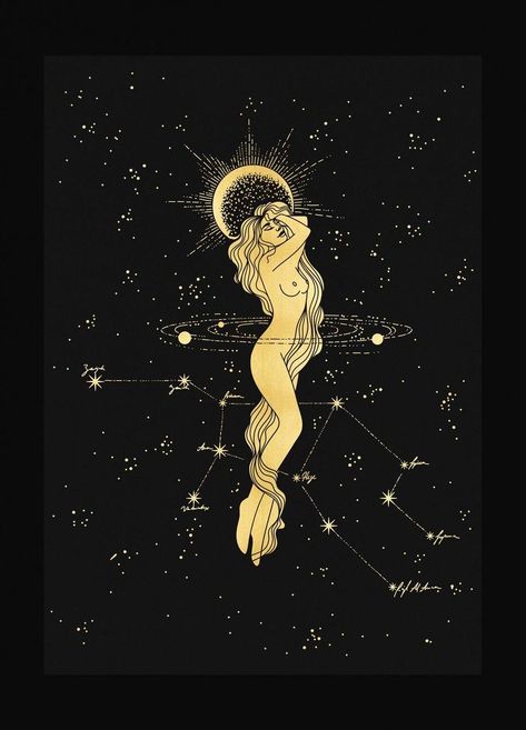 Virgo Art, Moon Art Print, Chasing The Sun, Celestial Art, Witch Art, Mermaid Art, Moon Art, Spiritual Art, Art Inspo