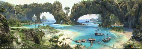 ArtStation - Ashes of Creation - Tropical Biome, Ryan Richmond Tropical Castle Fantasy Art, Fantasy Tropical City, Battle Map, 3d Environment, Scale Art, Fantasy Island, Black Flag, Fantasy Aesthetic, Environment Concept Art