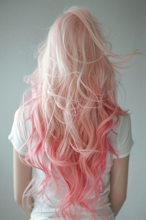 White To Pink Hair, Pink Mermaid Hair, Pretty Hair Colours, Strawberry Blonde And Pink Hair, Pink Ends Hair, Pink Gradient Hair, Pink Hair Dyed, Hair Pink Color, White And Pink Hair