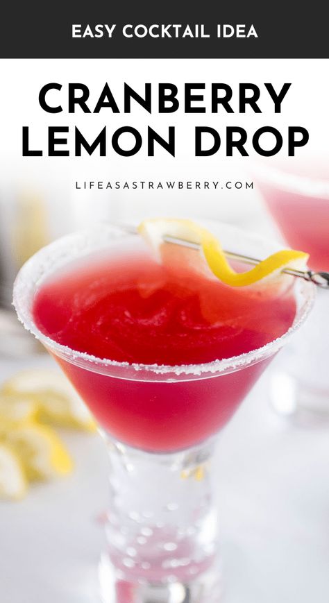 This easy cranberry lemon drop martini is a fun twist on a classic! A simple vodka cocktail with lime juice, lemon juice, and cranberry-raspberry juice. This cocktail recipe is super forgiving - play around with the quantities or try some of our substitution ideas to make it your own! These easy cocktails are ready in 10 minutes with just a few simple ingredients. One of our favorite alcoholic drinks for summer or holidays! Vodka Lemon Drop, Lemon Vodka Drinks Easy, Vodka Brunch Cocktail, Cranberry Martini Recipes Vodka, Fruity Martini Recipes Vodka, Summer Vodka Cocktails Easy, Raspberry Lemon Drop Cocktail, Cranberry And Vodka Recipes, Girls Night Cocktails Easy