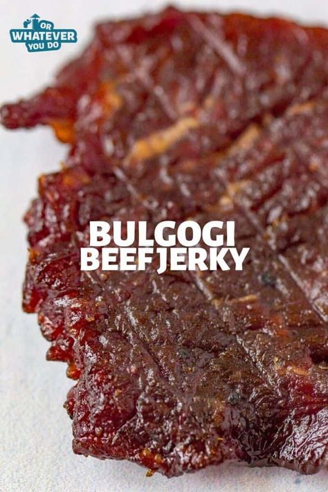 Bulgogi Beef Jerky Korean Bbq Jerky Recipe, Jerky Marinade Recipes, Beef Jerky Recipe Dehydrator, Beef Jerky Marinade, Jerky Recipes Dehydrator, Jerkey Recipes, Jerky Marinade, Smoked Beef Jerky, Korean Beef Bulgogi