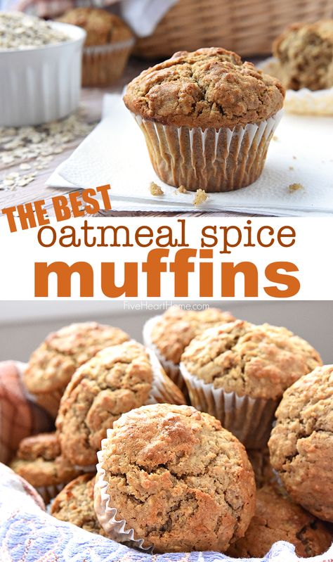 Spice Muffins, Oatmeal Muffins, Best Oatmeal, Healthy Muffins, Breakfast On The Go, Breakfast Muffins, Delicious Breakfast, Breakfast Casserole, Muffin Recipes