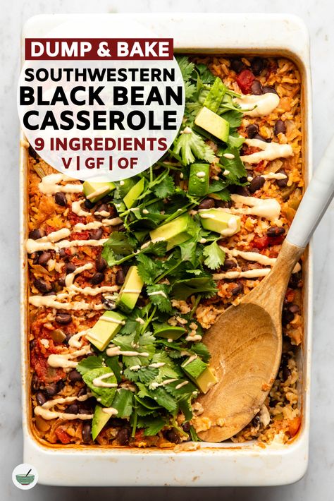 Southwestern Black Bean Casserole (Dump and Bake) - From My Bowl Vegan Casserole Recipes, Black Bean Casserole, Gluten Free Meal Prep, Dump And Bake, Vegan Casserole, Food Stamps, Bean Casserole, Tempeh, Vegan Dinner Recipes