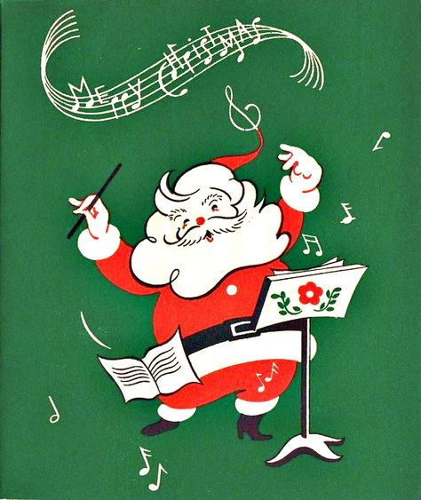 vintage Christmas Santa conducting, musical Music Conductor, Christmas Cards Vintage, Christmas Nostalgia, Christmas Graphic Design, Vintage Christmas Santa, Greeting Card Christmas, Holiday Graphics, Christmas Ephemera, Holiday Artwork