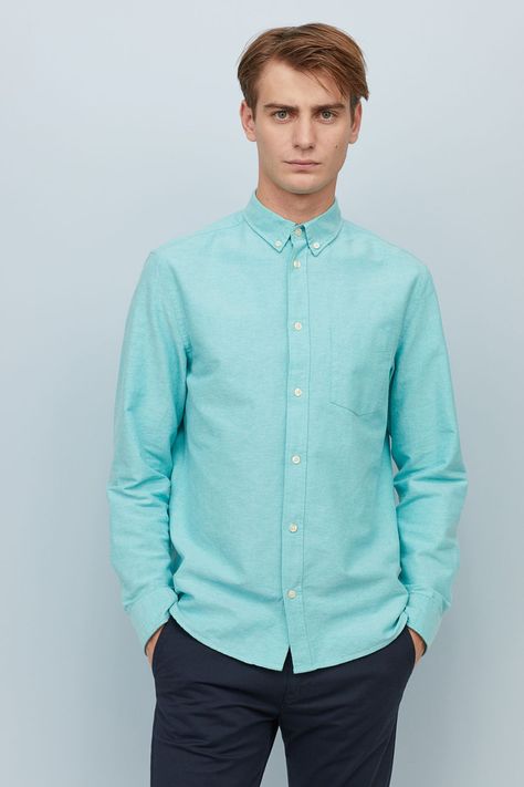 Turquoise Outfit, Turquoise Clothes, Turquoise Men, Oxford Shirts, Groom Outfit, European Summer, Oxford Shirt, Cotton Shirt, Fitness Fashion