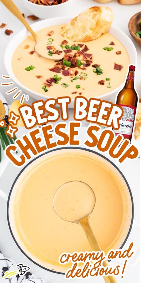 Beer Cheese Soup Beer Brat Soup Recipe, Cheese Beer Soup, Beer Cheese Soup Crockpot, Easy Beer Cheese Soup, Wisconsin Beer Cheese Soup, Beer Cheddar Soup, Beer Cheese Soup Recipes, Beer Cheese Recipe, Beer Soup