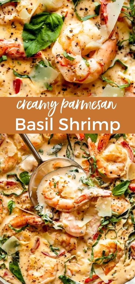 Shrimp And Basil Pasta, Shrimp Basil Recipes, Shrimp And Basil Recipes, Creamy Pesto Shrimp Pasta, Easy Meals With Shrimp, Shrimp And Spaghetti Squash, Fresh Shrimp Recipes, Creamy Shrimp Scampi, Basil Shrimp