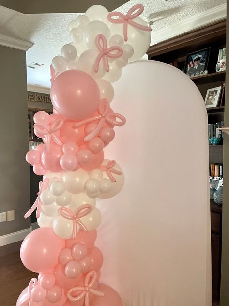 She Tied The Knot Bachelorette Theme, She Tied The Knot Theme, She Tied The Knot Bridal Shower Theme, Pink Bow Decor, Pink Birthday Set Up, She’s Tying The Knot Bow Theme, She's Tying The Knot Bridal Shower Theme, Bow Balloon Arch, Tying The Knot Bachelorette Party