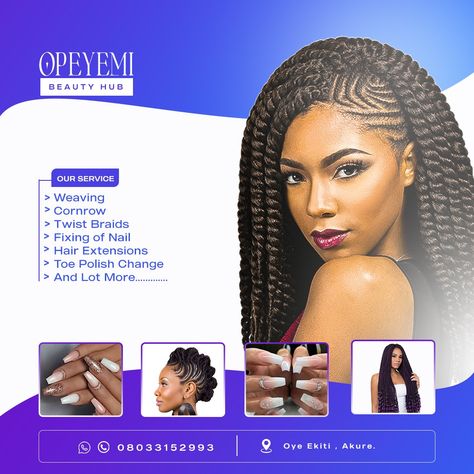 Toe Polish, Hair Stylists, Twist Braids, Carpentry, Flyer Design, Hair Extensions, Hair Stylist, Braids, Twist